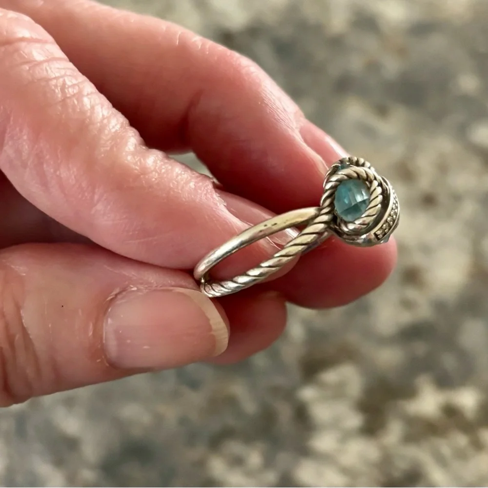 Sterling Silver Blue Topaz Rope-Style Ring